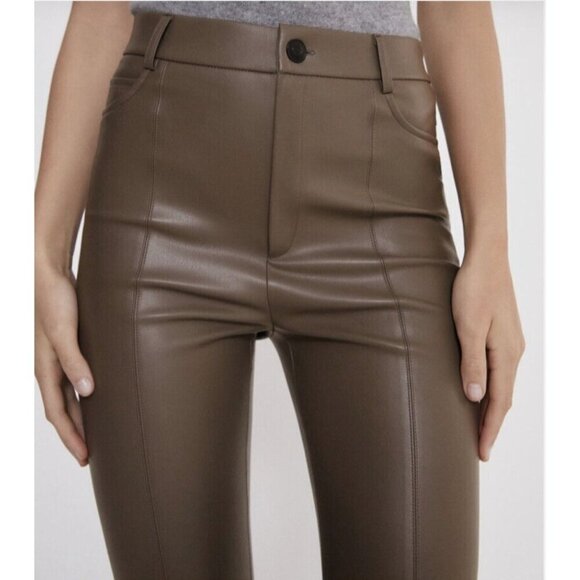 Zara Womens Pants Size M Camel Brown Faux Leather High-Rise Ankle Skinny Legging - Picture 2 of 12